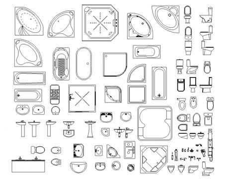 Toilet and bathroom units 2 d plan layout file Bathroom Symbol, Bathroom Drawings, Bathroom Symbols, Floor Plan Symbols, Living Room Decor Neutral, Landscape Architecture Drawing, Architecture Drawing Plan, Bathroom Floor Plans, Autocad Blocks