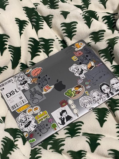 Decorate Laptop Stickers, Computer Case Stickers, Laptop Case Decoration, Ghiblicore Aesthetic, Decorated Laptop, Decorated Macbook, Laptop Decoration Aesthetic, Macbook Aesthetic Stickers, Laptop With Stickers