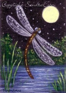 Original ACEO Painting Dragonfly Dream Night Pond Moon Painting Dragonfly, Dragonfly Artwork, Dragonfly Drawing, Dragonfly Painting, Dream Night, Dragonfly Dreams, Dragonfly Art, Painting Class, Pictures To Paint