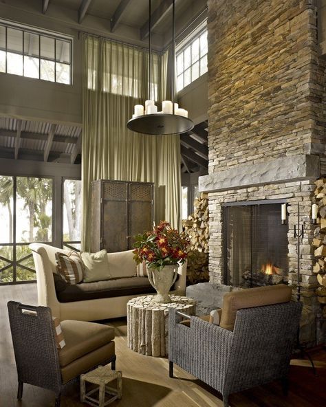 Bobby McAlpine = A Badass Architect You Will Love! - laurel home Bobby Mcalpine, Stacked Stone Fireplaces, Rustic Fireplace Mantels, Rustic Fireplaces, Rustic Living, Rustic Living Room, Fireplace Design, A Living Room, Stone Fireplace