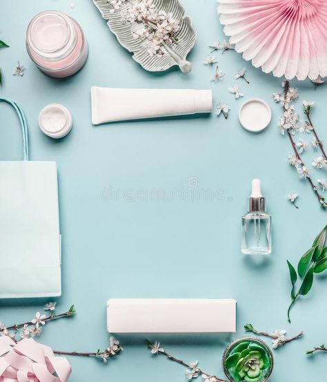 Blue Desktop Background, Spring Skin, Skin Care Pictures, Background Spring, Beauty Background, Light Moisturizer, Basic Skin Care Routine, Good Day Song, Beauty Products Photography