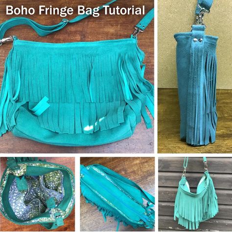 Boho Leather Fringe Bag Tutorial Diy Boho Purses And Bags, Diy Boho Bags How To Make, Leather Purse Diy, Crossbody Purse Patterns, Boho Bag Pattern, Diy Bags Jeans, Shabby Chic Bags, Leather Fringe Purse, How To Make Leather