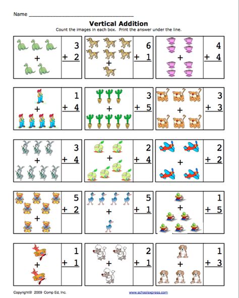 Education World: School Express Vertical Addition Vertical Addition Kindergarten, Vertical Addition Worksheet, Vertical Addition, Column Addition, Free Addition Worksheets, Math Addition Worksheets, Addition And Subtraction Worksheets, Subtraction Worksheets, Addition Worksheets