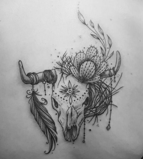 Cow Skull Cactus Tattoo, Cow Skull With Cactus Tattoo, Cow Skull And Cactus Tattoo, Cactus And Skull Tattoo, Arizona Cactus Tattoo, Taurus Skull Tattoo, Desert Flower Tattoo, Arizona Tattoo Ideas, Desert Tattoo Ideas