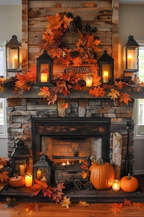 Fall Fireplace Decor, Halloween Fireplace, Fall Mantle Decor, Fall Fireplace, Fall Mantle, Cozy Fall Decor, Fall Thanksgiving Decor, Fall Mantel, Fall Decorations Porch