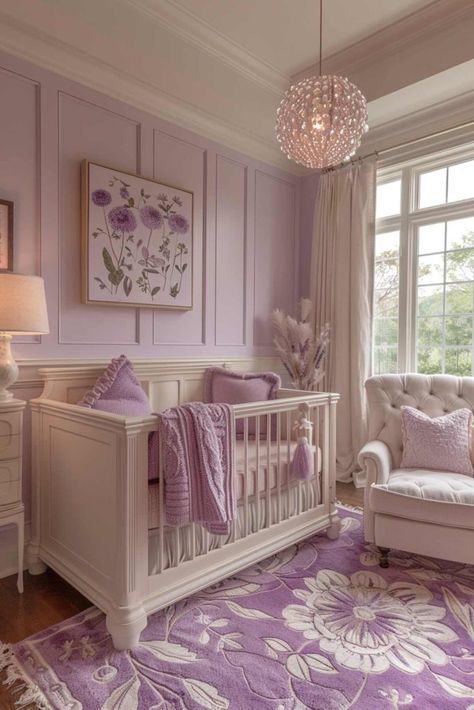 50 Simply Adorable Baby Girl Nursery Ideas You’ll Love! Nursery For Girls Ideas, Nursery Ideas Baby Girl, Luxury Nursery Girl, Purple And Green Nursery Girl, Newborn Room Girl, Baby Room Design Girl, Nursery Ideas For A Girl, Baby Girls Room Ideas, Lilac Nursery Baby Girl