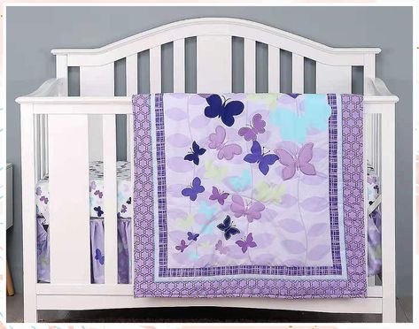 Wowelife Purple 4 Piece Butterfly Crib Bedding Set Baby Girl Nursery Bedding Set with 2 Fitted Sheet(Purple) Butterfly Crib Bedding, Organic Crib Bedding, Purple Crib, Purple Crib Bedding, Cot Bedding Sets, Baby Crib Sets, Crib Comforter, Butterfly Bedding