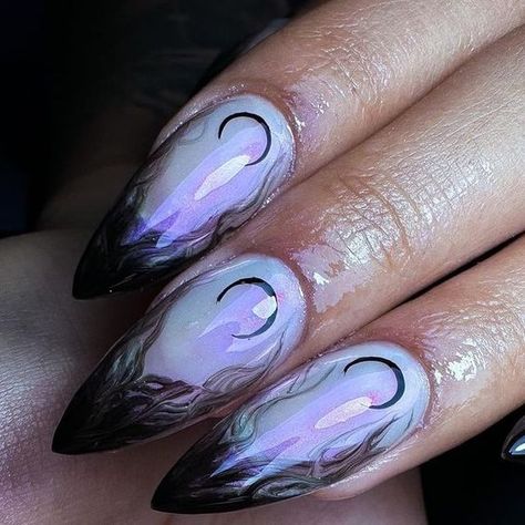 Nails Acrylic Witchy, Christmas Witch Nails, Witchy Goth Nails, Dark Jewel Tone Nails, Dark Fae Nails, Witches Nails Designs, Witchy Nails Almond Short, Dark Glam Nails, Witchy Nail Art Designs