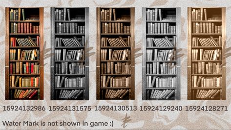 Bloxburg BookShelf Wall Design Decal! Let me know if the codes do not work properly. 1/2 Harry Potter Roblox Decals, Blocksburg Castle, Bloxburg Bookshelf Decal Codes, Bloxburg Bookshelf, Bloxburg Wall Codes, Bloxburg Railing Decal, Bloxburg Wall Decal, Victorian Decals, Bloxburg Wall Decals