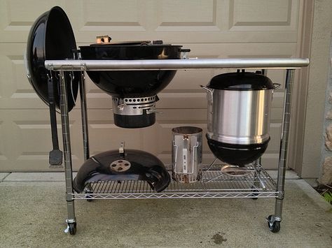 $115 Weber kettle cart - Page 2 - The BBQ BRETHREN FORUMS. Webber Grill Table, Weber Grill Cart, Webber Grill, Weber Grill Table, Bbq Cart, Kettle Bbq, Grill Stand, Weber Kettle, Grill Cart