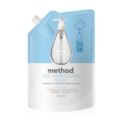 Method Gel Handsoap Refill - Sweet Water - 1 Litre - Method Method Hand Soap, Foaming Hand Wash, Sweet Water, Refill Pouch, How To Apply Eyeshadow, Liquid Hand Soap, Foaming Hand Soap, Pet Bottle, Plastic Bottles