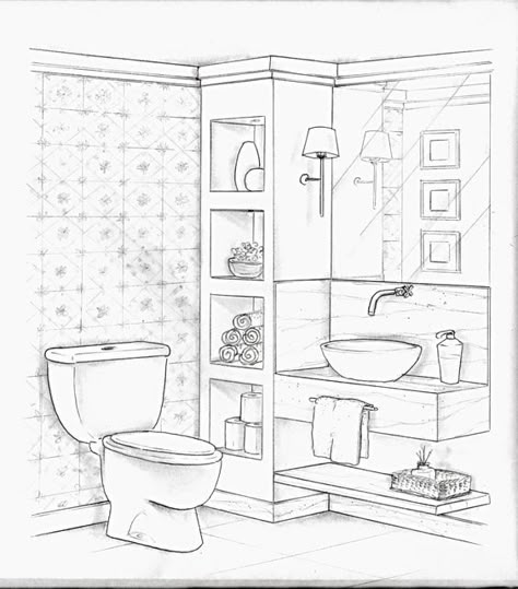 Interior Design Sketchbook, Drawing Furniture, Furniture Design Sketches, Perspective Drawing Architecture, Ideas For Bathroom, Interior Architecture Drawing, Drawing Interior, Interior Design Drawings, Interior Design Sketch