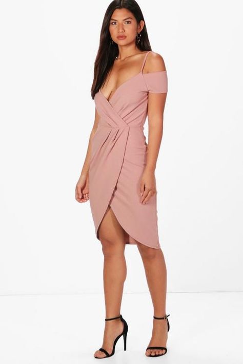 Wrap Cold Shoulder Midi Dress Wrap Around Dress, Midi Wrap Dress, Wrap Midi Dress, Bodycon Fashion, Pink Midi Dress, Mid Length Dresses, Cami Dress, Guest Dresses, Cap Sleeve