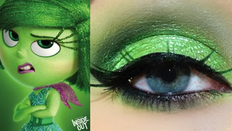 PIXAR�S Inside Out: Disgust Inspired Makeup Tutorial Inside Out Disgust, Disney Costume Makeup, Disney Eye Makeup, Disney Inspired Makeup, Disney Eyes, Monster Makeup, Face Art Makeup, Disney Makeup, Horror Makeup