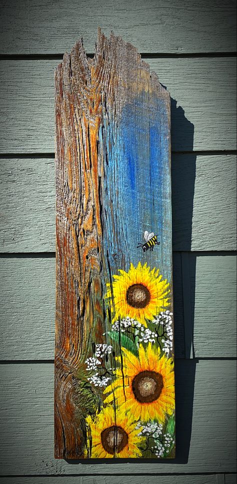 Plank Art Wooden, Wood Plank Painting Ideas, Painting Ideas On Wood Acrylic, Pallet Painting Ideas, Painting Flowers On Wood, Painting On Wooden Board, Wood Plank Art, Plank Art, Driftwood Art Diy