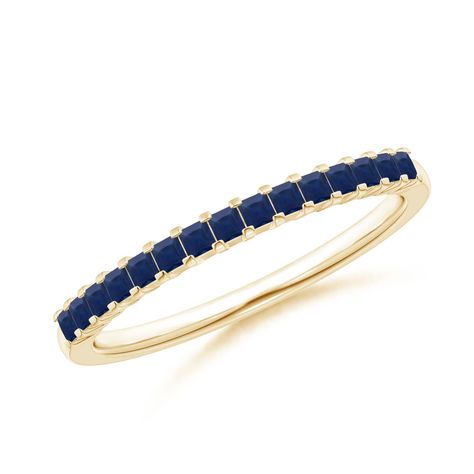 Adorned on this 14K Yellow Gold half eternity band is a set of square cut sapphires in a shared prong setting. The sparkling and midnight blue row of sapphires looks luxurious and irresistibly striking. 51st Wedding Anniversary, Gold Half Eternity Band, Classic Wedding Ring, Sapphire Eternity Ring, Classic Wedding Band, Classic Wedding Rings, Gold Sign, Contemporary Ring, Half Eternity Band