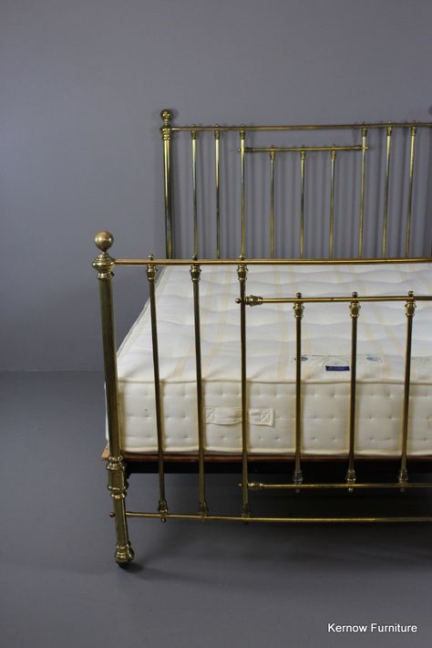 Vintage Brass Bed Frame, Brass Bed Frame Bedroom Ideas, Cornwall Interiors, Vintage Metal Bed Frame, Gold Bed Frame, Brass Beds, Brass Headboard, Timber Bed Frames, Antique French Bed