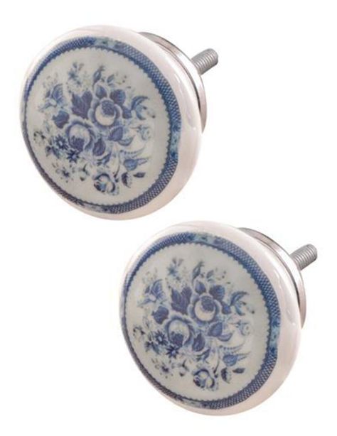 Delicate florals inspired by classic 16th-century Dutch Delft pottery adorn a set of ceramic knobs destined to lend antiquarian elegance to cabinets and drawers . Featuring a classic Delft floral pattern, the pulls are a timeless decorative touch for any living space. Perfect for completing the look of a dresser, sideboard, or any drawer requiring an upgrade. A lovey touch to a white room or for DIY projects. 2" Ceramic. Set of 2 Buy 2 Sets, Get One Set Free! Use code BUY2GET1 at check out. Hanging Metal Baskets, Pierce Dollhouse, White Bathroom Rug, Ironing Station, Blue Drawers, Delft Pottery, Victorian Trading Company, Waterproof Picnic Blanket, Dutch Delft