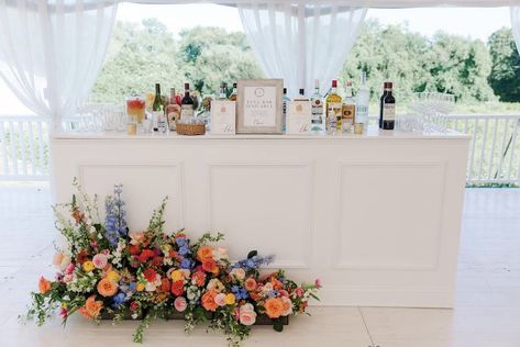 Whimsical Wedding Theme, Wedding Bar Decor, Wedding Cocktail Hour, Colorful Wedding Flowers, Cocktail Hour Wedding, Dry January, Connecticut Wedding, Bright Wedding, Maine Wedding