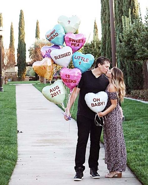 Sweetheart Candy Balloons Baby Announcement Idea Winter Pregnancy Announcement, Valentines Baby Announcement, Grandparents Valentines, Valentines Pregnancy Announcement, Sweetheart Candy, Pregnancy Announcement Photoshoot, Candy Balloons, Pregnancy Announcement Ideas, Creative Pregnancy Announcement