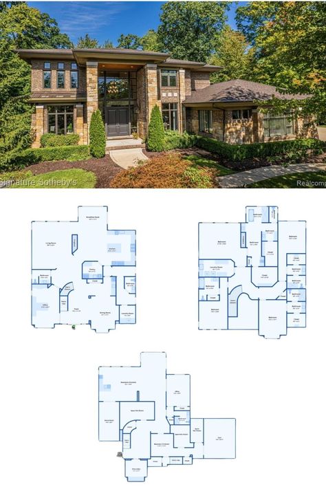 Luxurious 5-bedroom home featuring a theater room and wine cellar 🎬🍷 Discover this 7,854 sq. ft. floor plan for ultimate entertainment and relaxation #DreamHome #HousePlans #TheaterRoom #WineCellar #LuxuryLiving #HomeDesign Floor Plans 7 Bedroom, Mansion Floor Plans, Floor Plan Creator, Porch House Plans, Mansion Floor Plan, Shingle Siding, Home Design Software, Interior Design Software, Front Doors With Windows