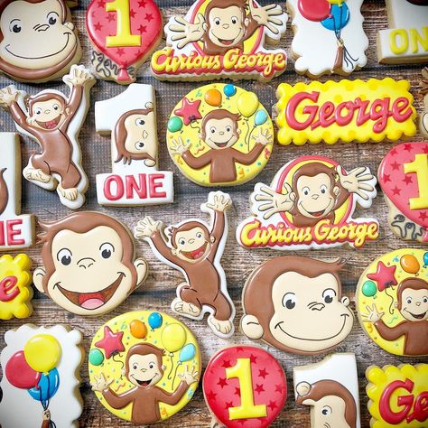 sarah gutman on Instagram: “Let’s go bananas! George is turning 1! . . . . . .#decoratedcookies #customcookies #royalicing #cookies #cookiesofinstagram #eeeeeats…” Curious George Birthday Party, Curious George Party, Curious George Birthday, Cookie Making, Boys 1st Birthday Party Ideas, Cookies Ideas, Monkey Birthday, Go Bananas, Delicious Cookies