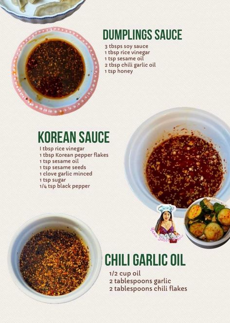 Korean Sauces, Dumpling Sauce, Homemade Cookbook, Homemade Sauce Recipes, Tasty Recipes Videos, Garlic Oil, Homemade Spices, Food Recepie, Homemade Sauce