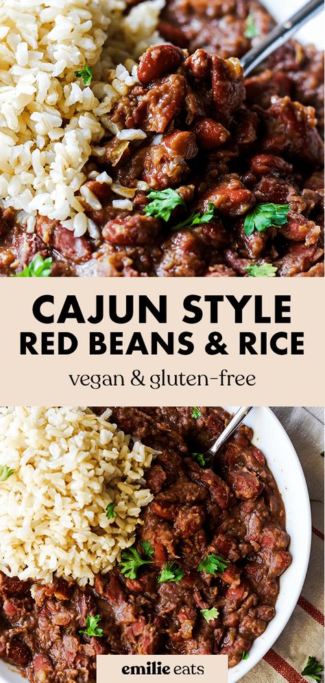 Southern Vegetarian Recipes, Vegan Red Beans And Rice, Vegan Red Beans, Instapot Ideas, Vegan Bean Recipes, Vegan Cajun, Red Beans And Rice Recipe, Meatless Dinners, Vegan Bean