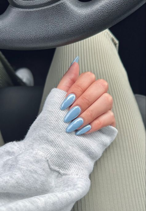 Pastel Blue Crome Nails, Glazed Nail Colors, Silvery Blue Nails, Blueberry Milk Nails, Milk Nails, Blueberry Milk, Couple Hoodies, Pink Chrome Nails, Makeup Nails Designs