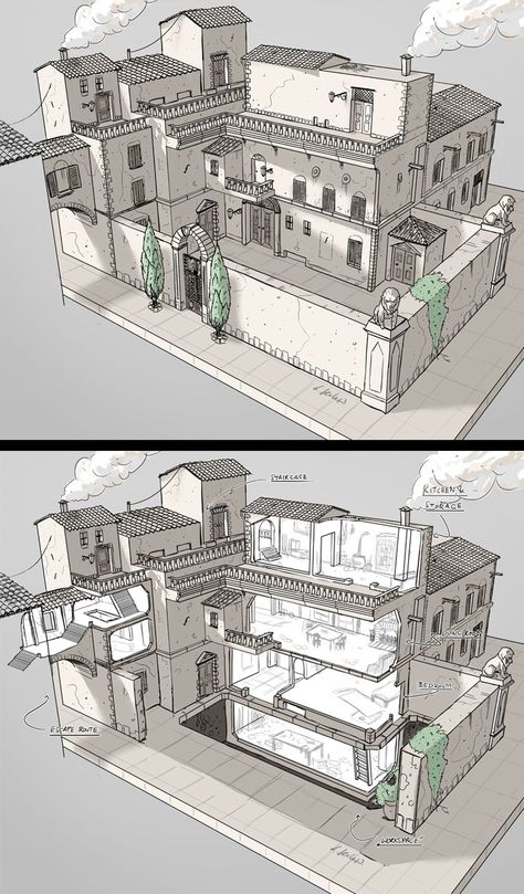 Italian Buildings Architecture, Layout Composition, Aesthetic Architecture, Italian House, Suburban House, Metric System, Building Concept, Cad File, Architectural Sketch