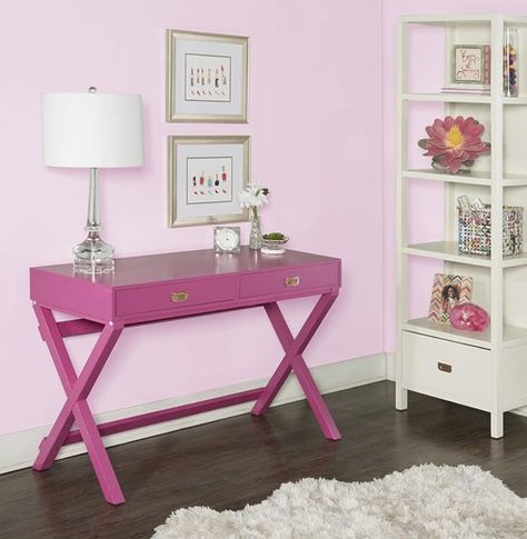 Linon PG138RSP01U Linon Home Decor Peggy Raspberry Pink Writing Desk Desk, Raspberry Pink, 44"W x 20"D x 30"H Pink Home Offices, Pink Office Decor, Style Writing, Pink Furniture, Work Fun, Pink Raspberry, Pink Office, Salon Suites, Glam Room