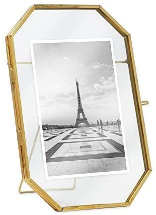 AmazonSmile - Isaac Jacobs 4x6 Vintage Style Octagon Brass & Glass, Metal Floating Picture Frame with Locket Closure (Vertical), Made for Tabletop Display, (Fits up to a cutout 4” x 6” - See images for other sizes) - Floating Picture Frames, Cool Bookshelves, Classic Photo, Tabletop Picture Frames, Metal Picture Frames, Frame Picture, Picture Frame Shop, Love Day, Tabletop Display