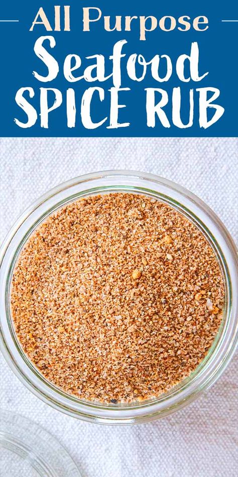 The BEST Dry Rub for Fish and Seafood! This make-ahead spice rub for fish and seafood is great on everything from salmon and halibut to shrimp and scallops! It keeps for a LONG time, too. Try it! #seafoodrub #spicerub #DIYseafoodrub #seafood #salmonrub #simplyrecipes Shrimp Spices Rub, Homemade Seafood Seasoning, Seasonings For Fish, Fish Rub Recipe, Salmon Spice Rub, Fish Rubs Seasoning, Fish Spices Seasoning Mixes, Salmon Rubs, Seafood Seasoning Recipe