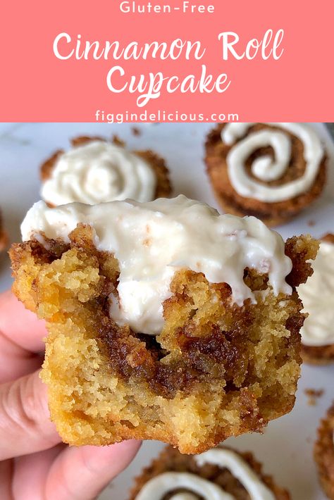 Cinnamon Roll Cupcakes Box Cake, Cinnamon Cupcakes Easy, Gluten Free Cinnamon Roll Muffins, Cinnabon Cinnamon Cupcakes, Gluten Free Snickerdoodle Cupcakes, Cinnamon Bun Cupcakes, Gluten Free Cinnamon Roll Cake, Easy Gluten Free Cupcakes, Gluten Free Christmas Cupcakes