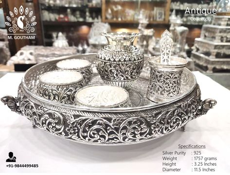 Antique Silver Plate For Pooja, Silver Plates For Pooja, Antique Silver Pooja Items, Silver Plate For Pooja, Silver Jug, Silver Articles, Silver Plates, Pooja Items, Room Items