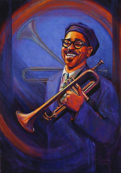 Thea Gerritsen —  Dizzy Gillespie, 2010  (842×1200) Dizzy Gillespie Art, Dizzy Gillespie, Art Corner, Blues Rock, Angel Art, Lives Matter, Black Art, Black Lives, Music Art