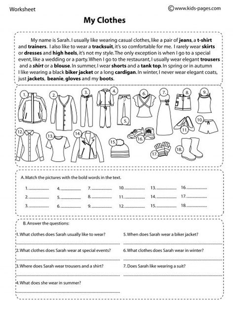 My Clothes Worksheet My Clothes Worksheet, Clothes Worksheet, English Clothes, English Exercises, Free Kindergarten Worksheets, English Worksheets For Kids, Kids Pages, English Lessons For Kids, English Activities