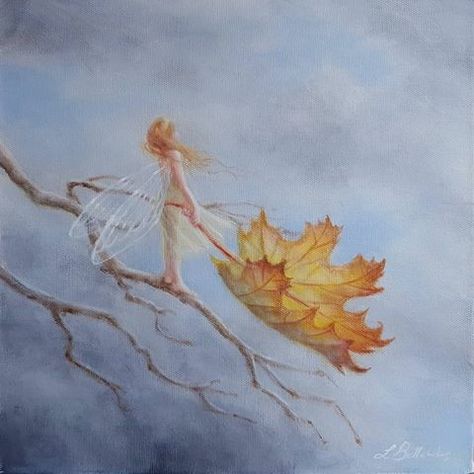 Lynne Aesthetic, Lynne Bellchamber, The Last Leaf, Faery Art, Fairy Paintings, Artwork On Canvas, Fairy Artwork, Fairy Aesthetic, Fairytale Fantasy