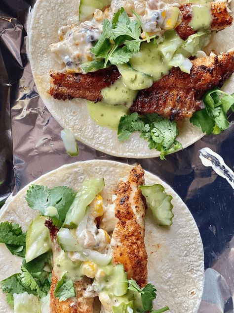 Codfish Tacos, Catfish Tacos Recipes, Catfish Tacos, Cinco Party, Grilled Catfish, Baked Catfish, Breakfast Tacos Recipe, Catfish Recipes, Summer Diet