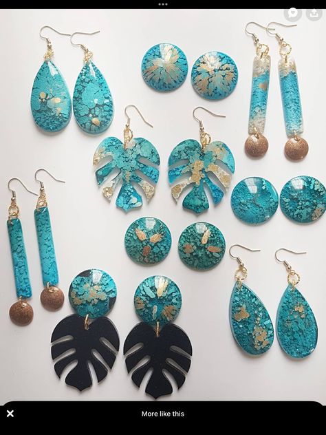 Elegant Resin Jewelry, Resin Earrings Ideas, Diy Resin Earrings, Epoxy Earrings, Resin Jewlery, Epoxy Resin Diy, Polymer Clay Flower Jewelry, Resin Crafts Tutorial, Diy Earrings Polymer Clay