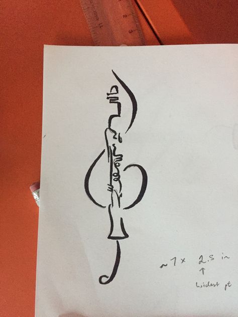 Music Major Tattoo, Clarinet Tattoo Ideas, Oboe Tattoo, Flute Tatoos, Clarinet Tattoo, Clarinet Drawing, Clarinet Art, Paintbrush Tattoo, Learn Henna