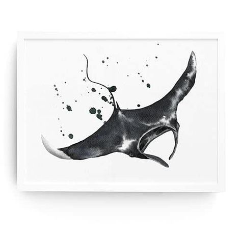 Manta Ray Painting, Ray Painting, Notebook Painting, Wall Art Illustration, Theme Wall, Manta Ray, Sea Art, Ocean Theme, Handmade Artwork