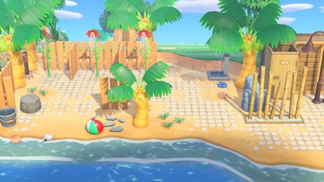 ACNH Beachcore Tropicore restroom bathroom showers 2.0 animal crossing build Acnh Beach Shower Ideas, Beach Shower Acnh, Acnh Campsite Near Beach, Acnh Redds Beach Entrance, Acnh Secret Beach Entrance, Acnh Beach, Beach Shower, The Sand, Animal Crossing