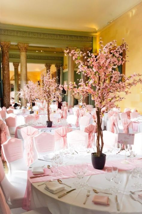 Light Pink Theme Party, Cherry Blossom Wedding Theme Decoration, Cherry Blossom Table Decor, Pink 15 Decorations, Wedding Decorations Pink And White, Blush Quinceanera Theme, Pink And White Wedding Decorations, Baby Pink Wedding Theme, Pink And White Wedding Decor