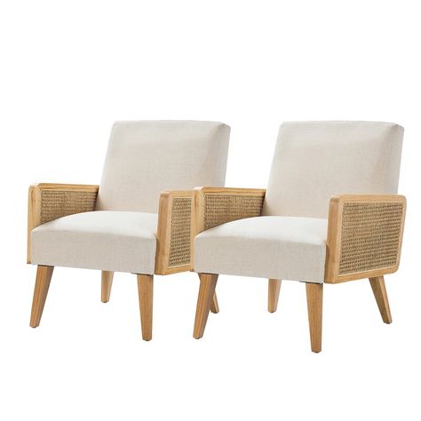 Corrigan Studio® Alvild Cane Accent Chair,Set Of 2 & Reviews | Wayfair.ca Contemporary Accent Chair, Accent Chair Set, Comfortable Space, Upholstered Accent Chairs, Bedroom Color, Accent Arm Chairs, Modern Armchair, Chair Types, Arm Chairs Living Room