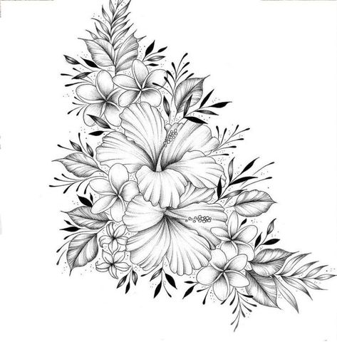 Lower Back Tattoo Cover Up Ideas, Tropical Flower Tattoos, Drawing Of Flowers, Hawaiian Flower Tattoos, Hibiscus Flower Tattoos, Tattoo For Boyfriend, Hibiscus Tattoo, Hip Tattoos Women, Vine Tattoos