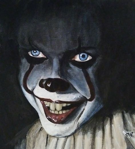 Bill Skarsgard Pennywise It fan art. Acrylic on canvas. Horror Movie Art Painting, Scary Painting Ideas On Canvas, Horror Paintings Canvas, Horror Movie Paintings Canvas, Horror Movie Paintings, Georgie Pennywise, Horror Paintings Easy, Pennywise Painting, Alternative Painting