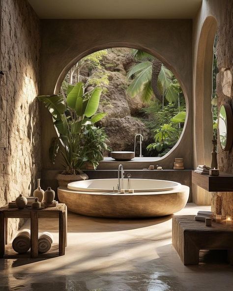 Earthy Bathroom, Luxury Bohemian, Spa Inspired Bathroom, Earthship Home, Earthy Home, Bathroom Design Inspiration, Casa Container, Cover Image, Commercial Interior Design