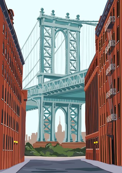 Nyc Illustration Art, New York Illustration Wallpaper, Manhattan Illustration, New York Art Painting, New York Illustration Art, New York Drawings, Drawing New York, New York City Illustration, Nyc Illustration