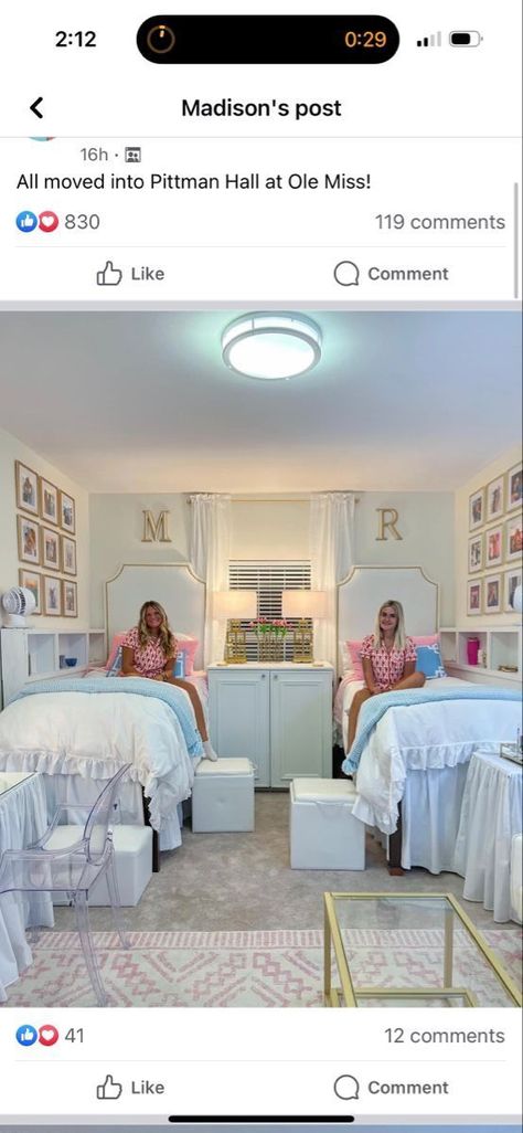 Twin Bed Dorm Room Ideas, Dorm Room Ideas Mississippi State, Tut Dorm Room, White Dorm Room Ideas With Pops Of Color, Reid Dorm University Of Arkansas, 2 Bed Dorm Room Ideas, Dorm Room Ideas Ole Miss, Preppy Dorm Room Ideas Blue, Dorm Room Coastal